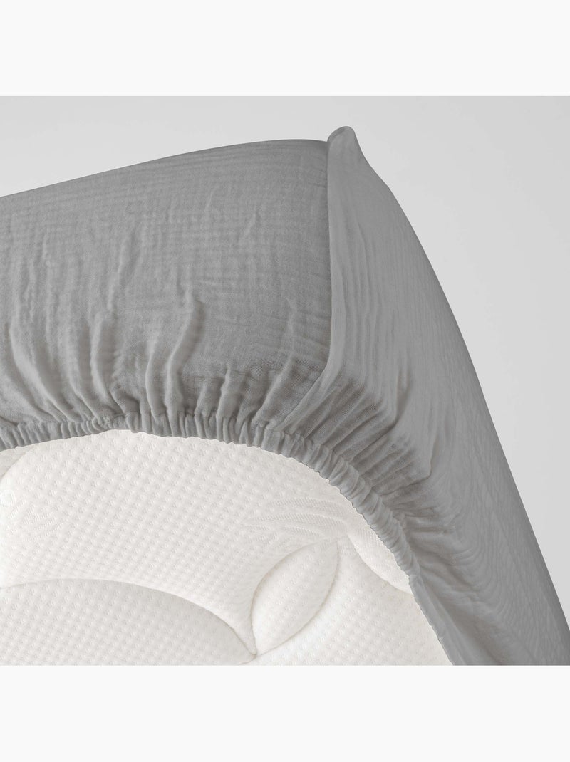 Drap Housse en gaze de coton ANGELIA Gris - Kiabi