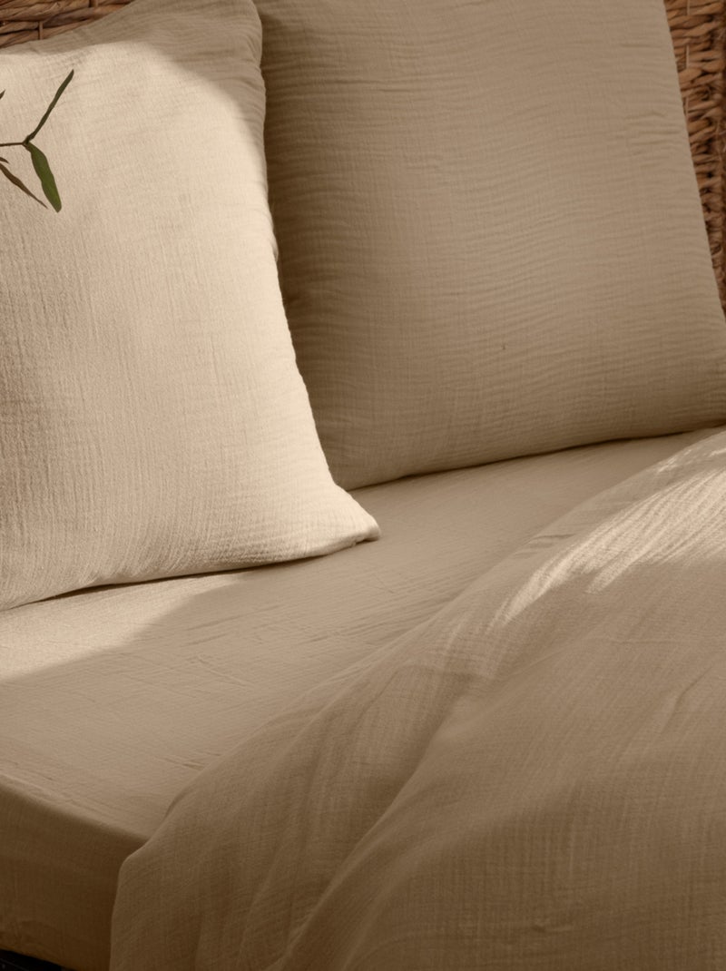 Drap housse en gaze de coton Beige - Kiabi