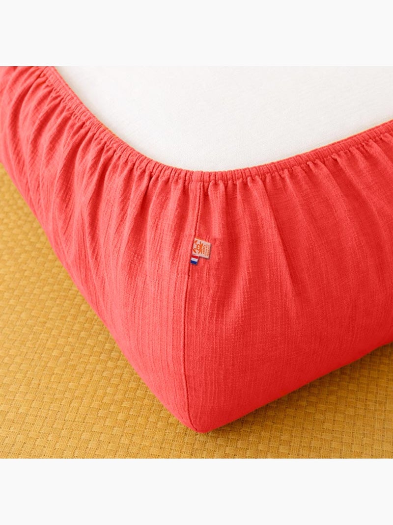 Drap Housse en Gaze de Coton Bio Fraise Rouge - Kiabi