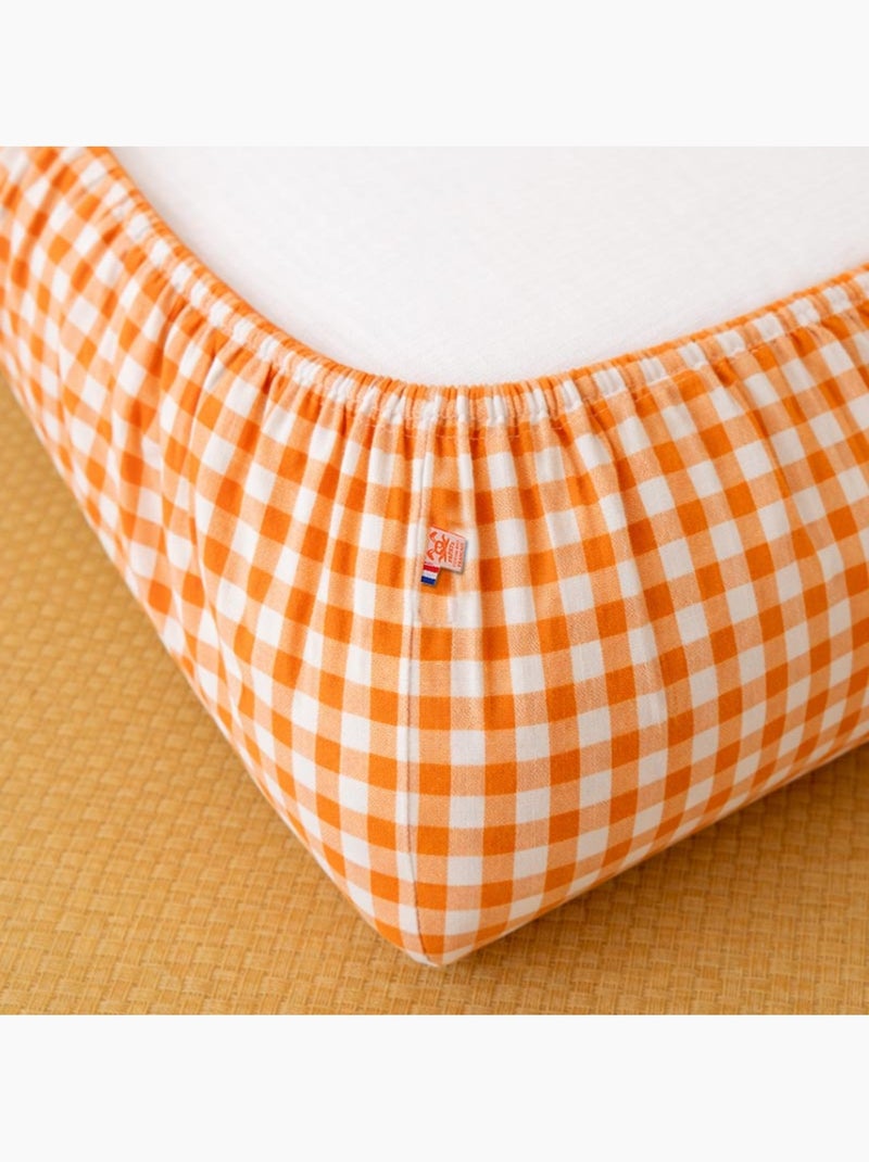 Drap Housse en Gaze de Coton Bio Vichy Orange - Kiabi