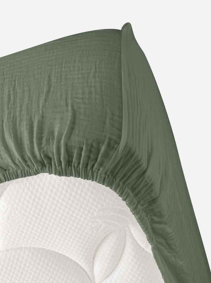 Drap Housse en gaze de coton Kaki - Kiabi