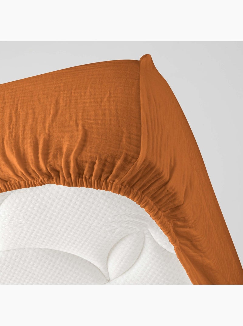 Drap Housse en gaze de coton Marron caramel - Kiabi
