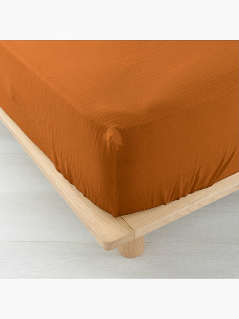 Drap Housse en gaze de coton Marron caramel - Kiabi