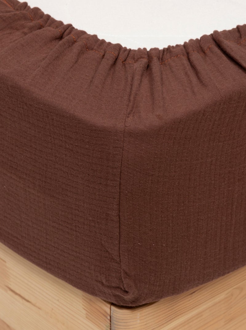 Drap housse en gaze de coton Marron chocolat - Kiabi