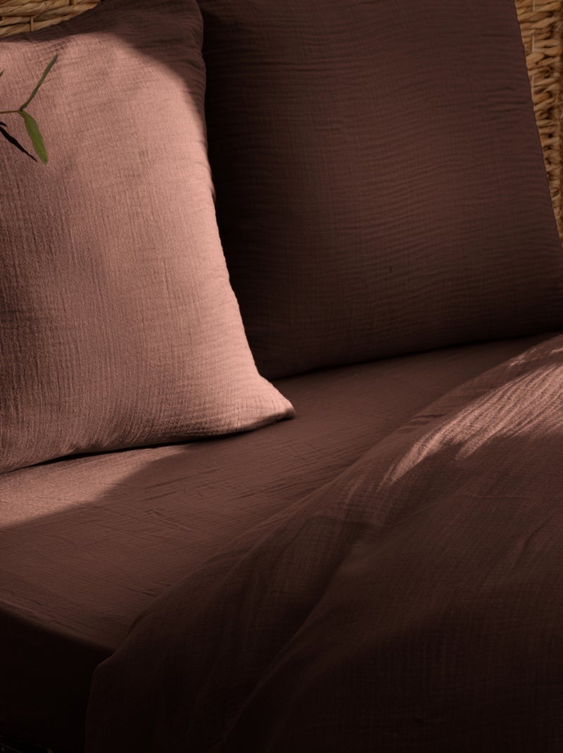 Drap housse en gaze de coton Marron chocolat - Kiabi
