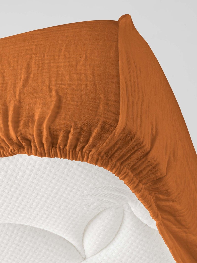 Drap housse en gaze de coton Tendance uni Marron caramel - Kiabi