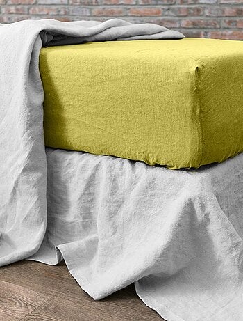 Drap housse en lin Français avec bonnet de 30 cm