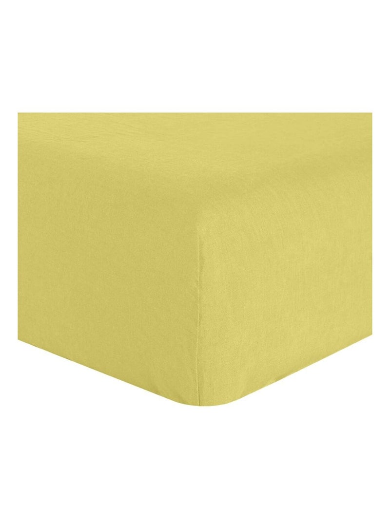 Drap housse en lin Français avec bonnet de 30 cm Jaune clair - Kiabi