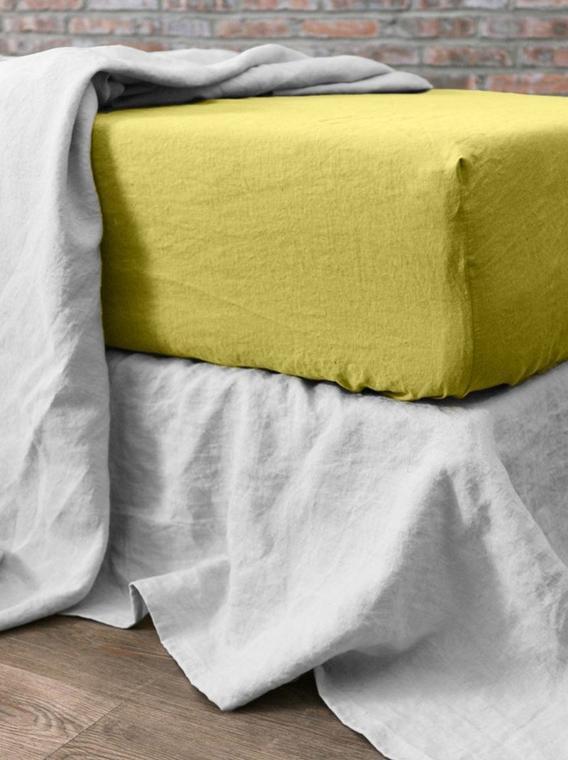 Drap housse en lin Français avec bonnet de 30 cm Jaune clair - Kiabi