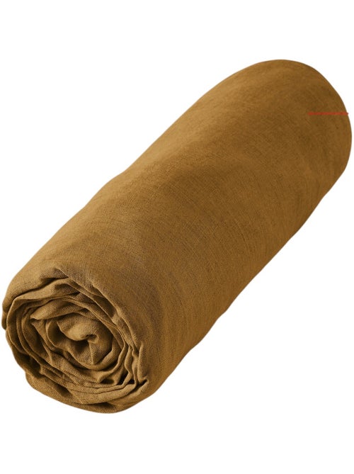 Drap Housse en Lin Lavé 140 x 190 cm Caramel - Kiabi Drap Housse en Lin Lavé 140 x 190 cm Caramel - Kiabi