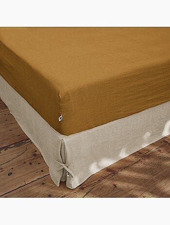 Drap Housse en Lin Lavé 140 x 190 cm Caramel
