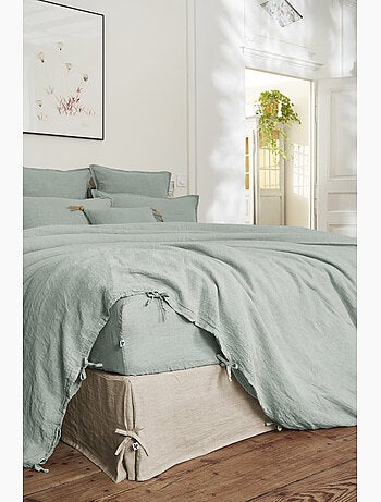 Drap Housse en Lin Lavé 140 x 190 cm Caramel