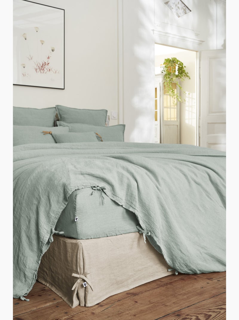 Drap Housse en Lin Lavé 140 x 190 cm Caramel Marron caramel - Kiabi