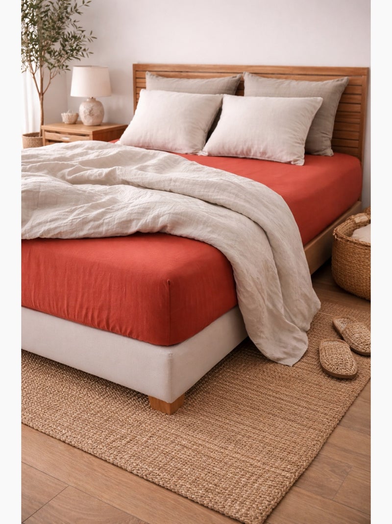 Drap housse en lin Orange - Kiabi