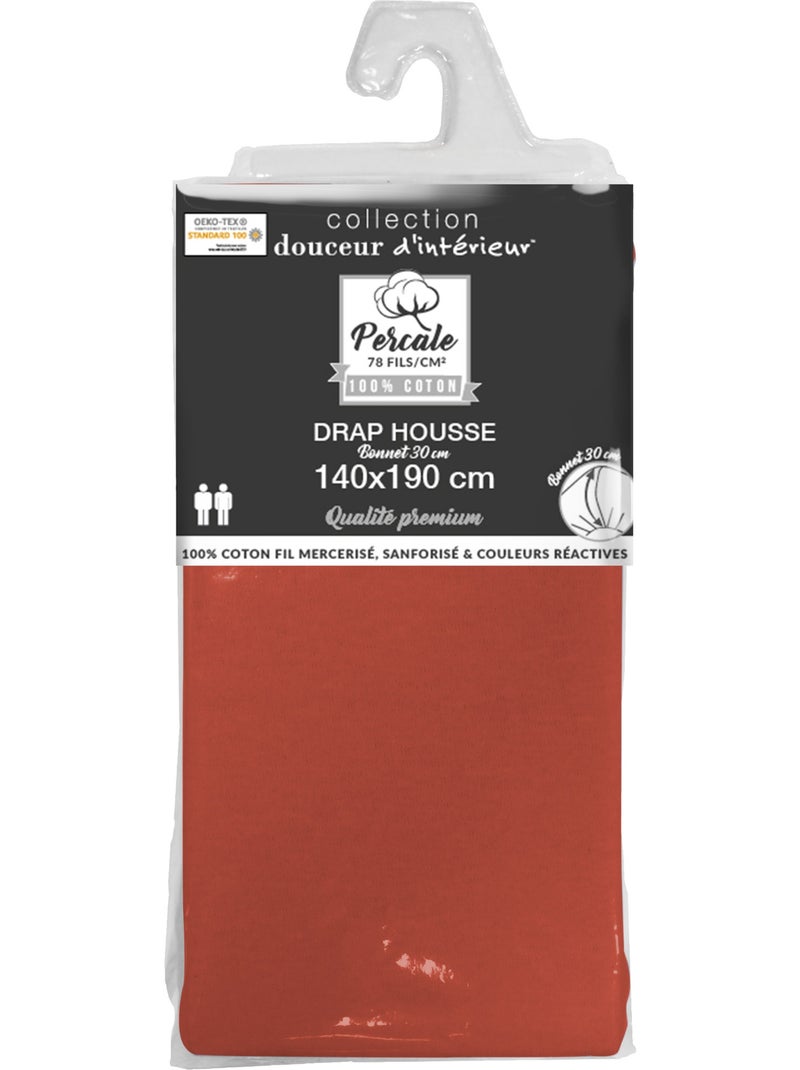 Drap housse en percale bonnet de 30 cm Terracotta - Kiabi