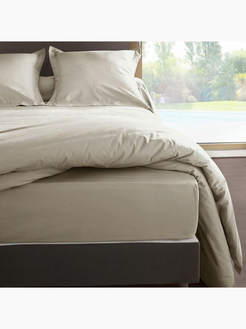 Drap housse en percale de coton 80 fils Beige - Kiabi