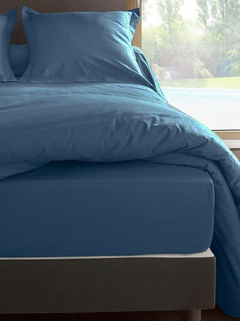 Drap housse en percale de coton 80 fils Bleu - Kiabi