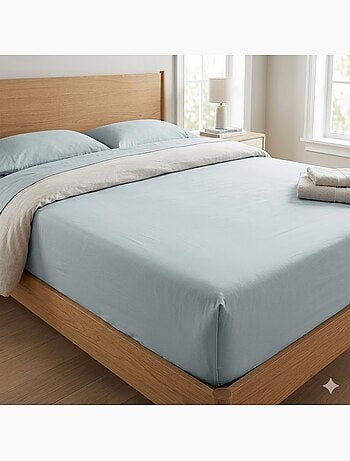 Drap housse en percale de coton lavé