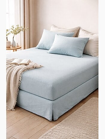Drap housse en percale de coton lavé