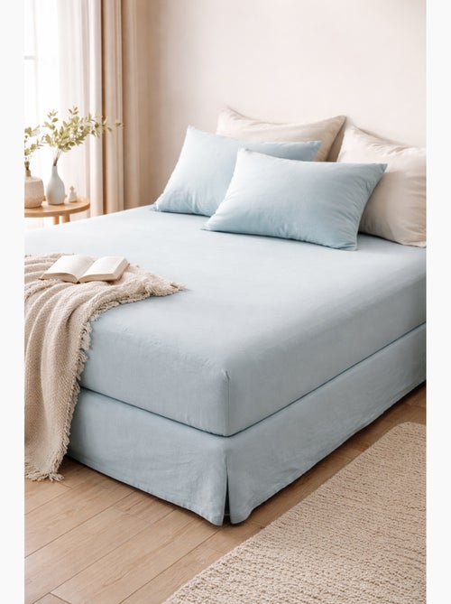 Drap housse en percale de coton lavé - Kiabi