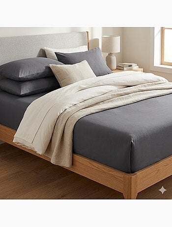 Drap housse en percale de coton lavé