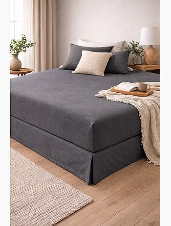 Drap housse en percale de coton lavé