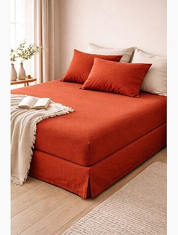 Drap housse en percale de coton lavé