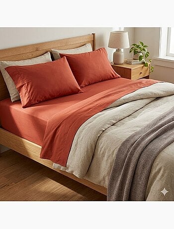 Drap housse en percale de coton lavé