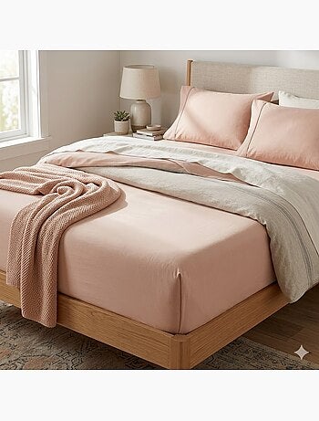 Drap housse en percale de coton lavé