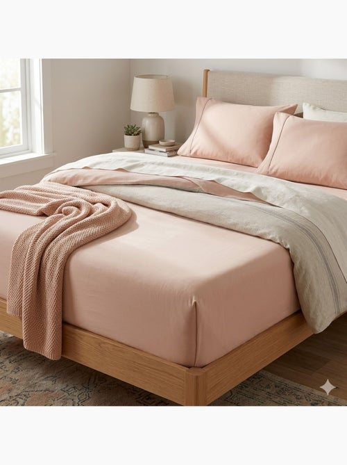 Drap housse en percale de coton lavé - Kiabi