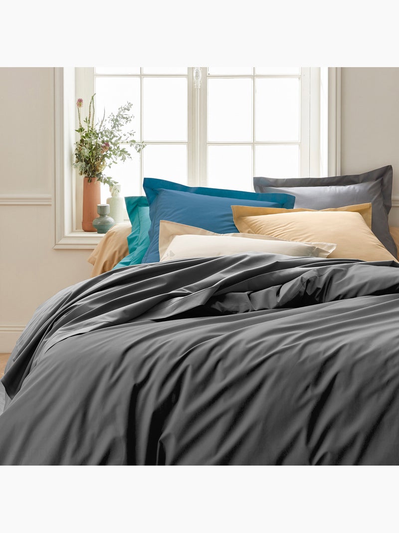 Drap housse en percale de coton uni PASSION PERCALE Bonnet de 30 cm gris anthracite - Kiabi
