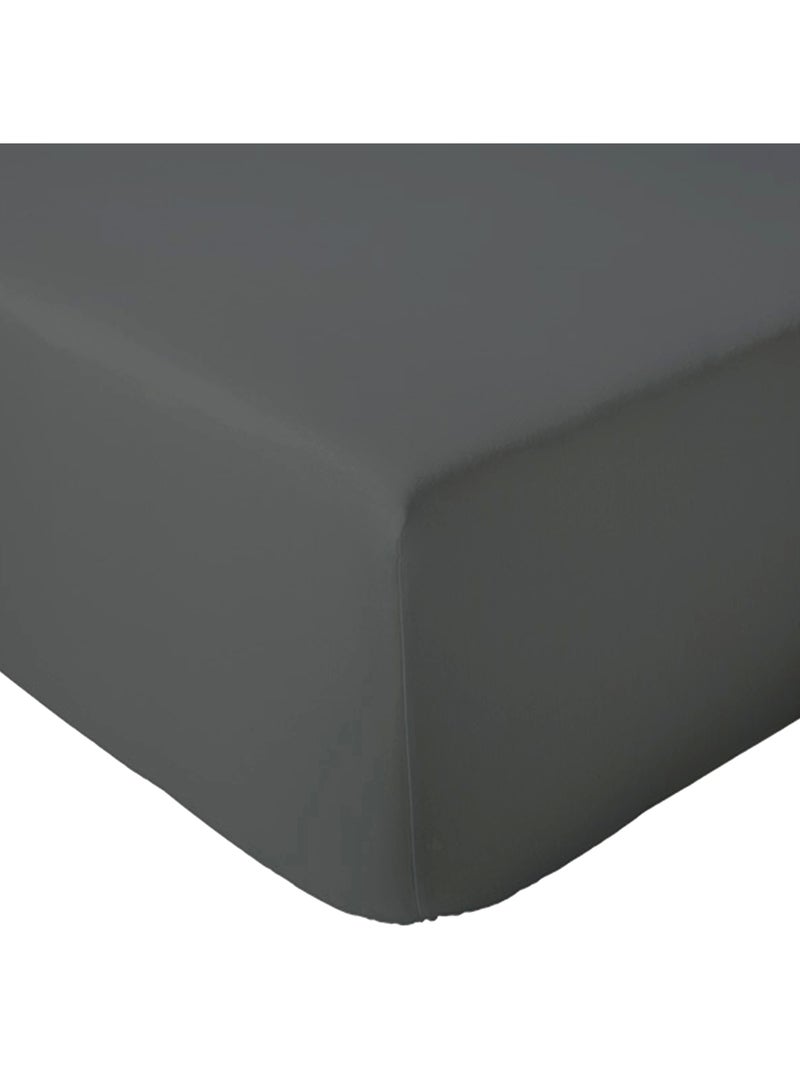 Drap housse en percale de coton uni PASSION PERCALE Bonnet de 30 cm gris anthracite - Kiabi