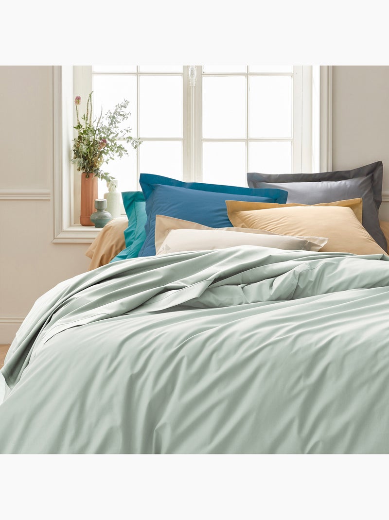 Drap housse en percale de coton uni PASSION PERCALE Bonnet de 30 cm Vert clair - Kiabi