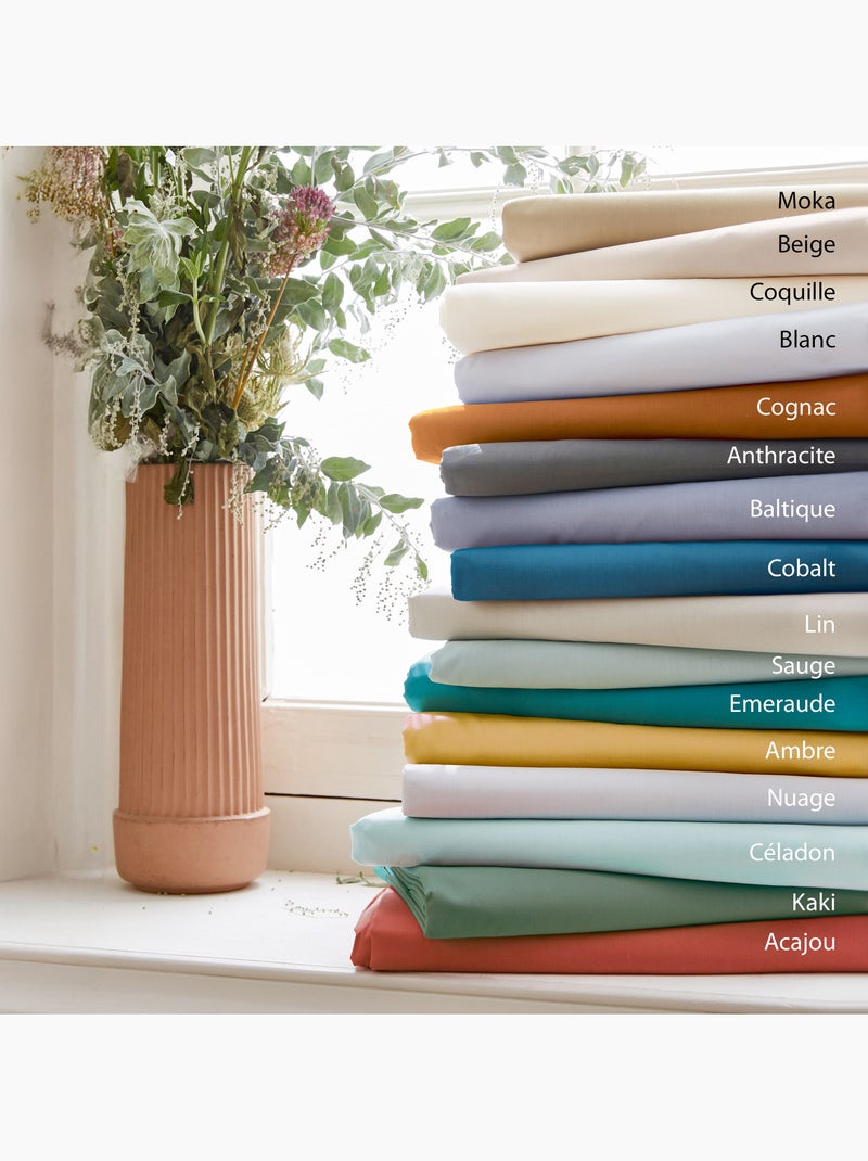 Drap housse en percale de coton uni PASSION PERCALE Bonnet de 30 cm Vert clair - Kiabi