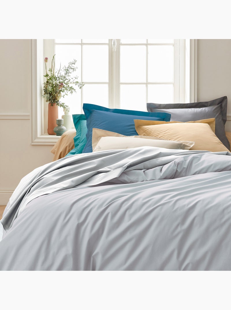 Drap housse en percale de coton uni PASSION PERCALE Bonnet de 40 cm Gris clair - Kiabi