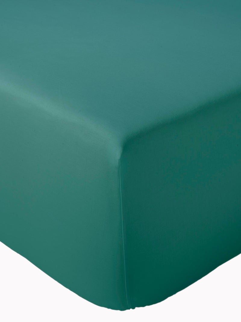 Drap housse en percale de coton uni PASSION PERCALE Bonnet de 40 cm Vert émeraude - Kiabi