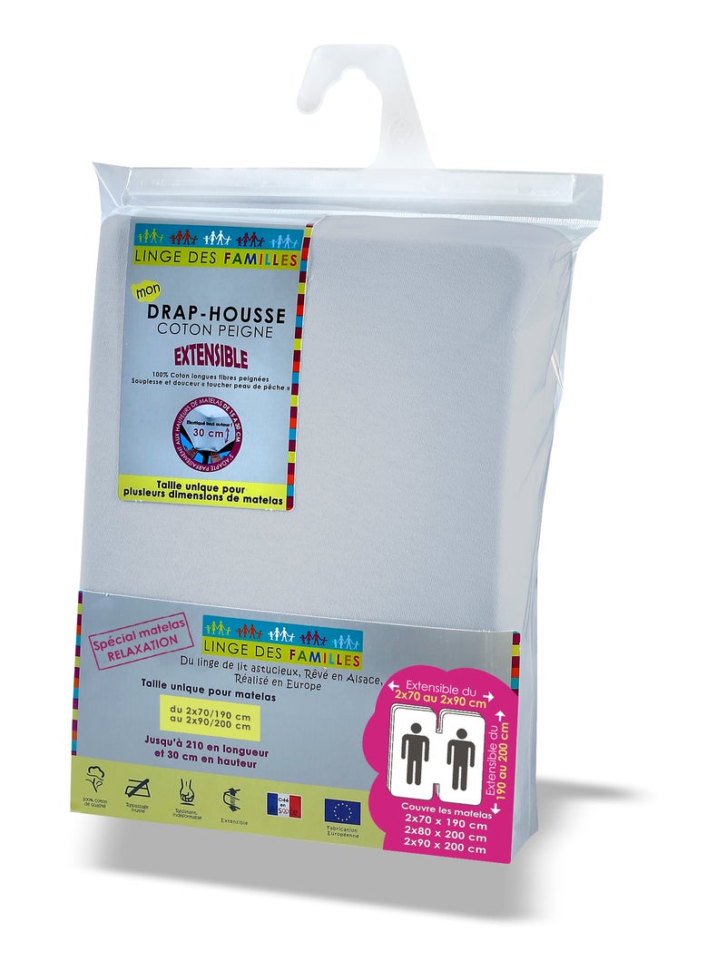 Drap-Housse Extensible 100% Coton - Grand Bonnet - Linge des Familles Argent - Kiabi