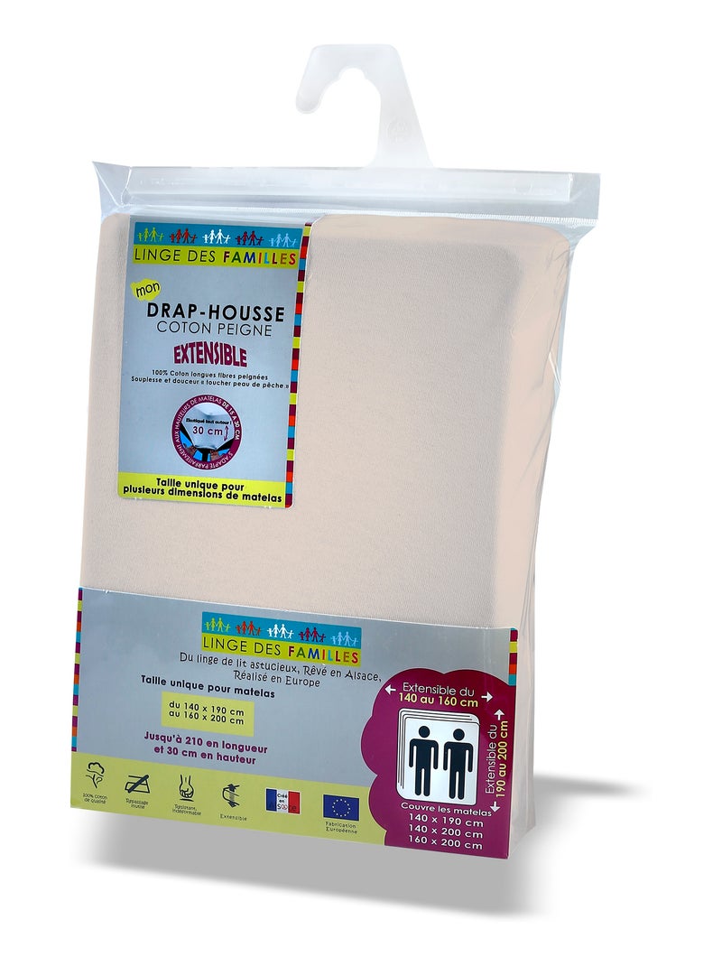 Drap-Housse Extensible 100% Coton - Grand Bonnet - Linge des Familles Beige sable - Kiabi