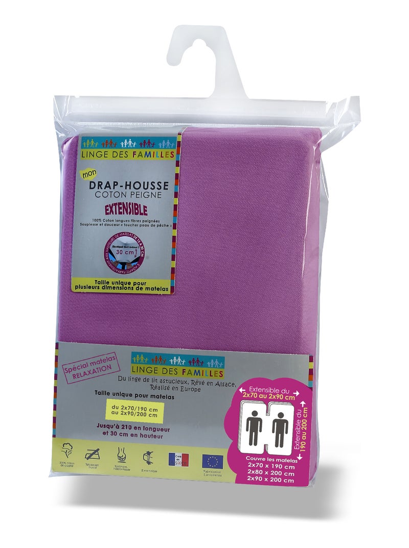 Drap-Housse Extensible 100% Coton - Grand Bonnet - Linge des Familles Mauve lilas - Kiabi