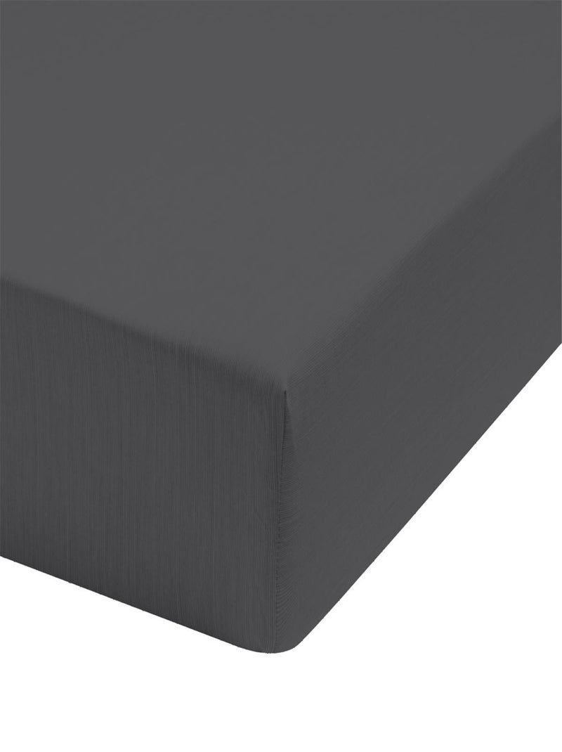 Drap housse fines rayures en viscose de bambou, ÉCORCE Gris foncé - Kiabi