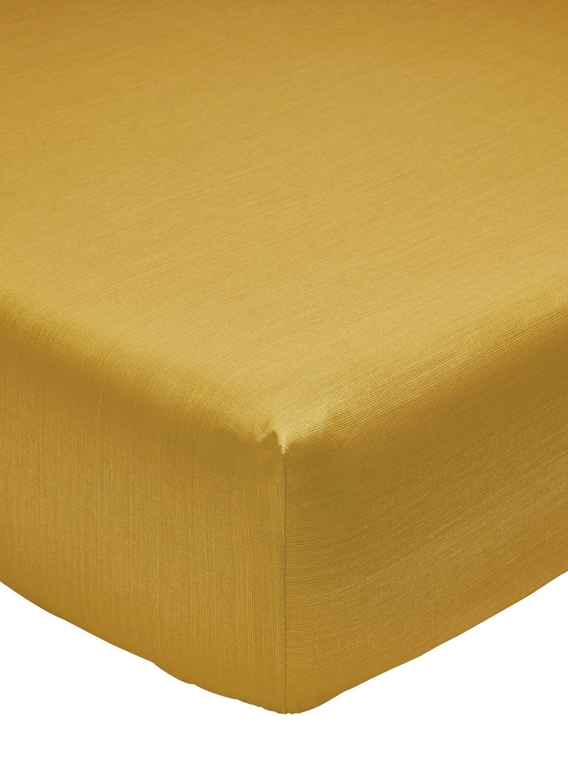 Drap housse fines rayures en viscose de bambou, ÉCORCE Jaune paille - Kiabi