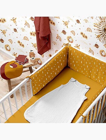 Drap housse gaze coton 60 x 120 cm tendance uni bebe jaune