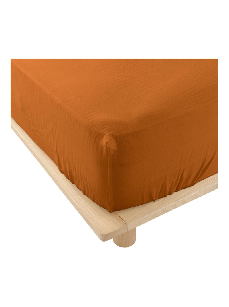 Drap Housse Gaze Coton tendance uni Marron caramel - Kiabi