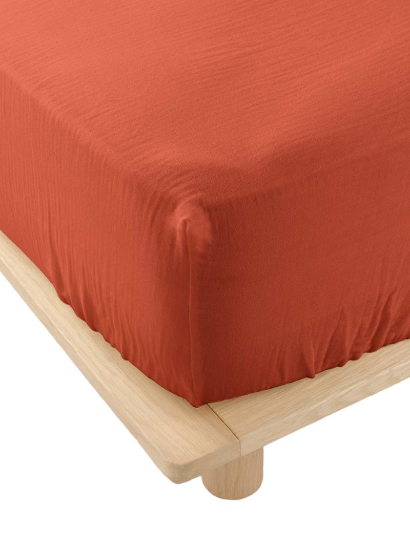 Drap Housse Gaze Coton tendance uni Orange - Kiabi