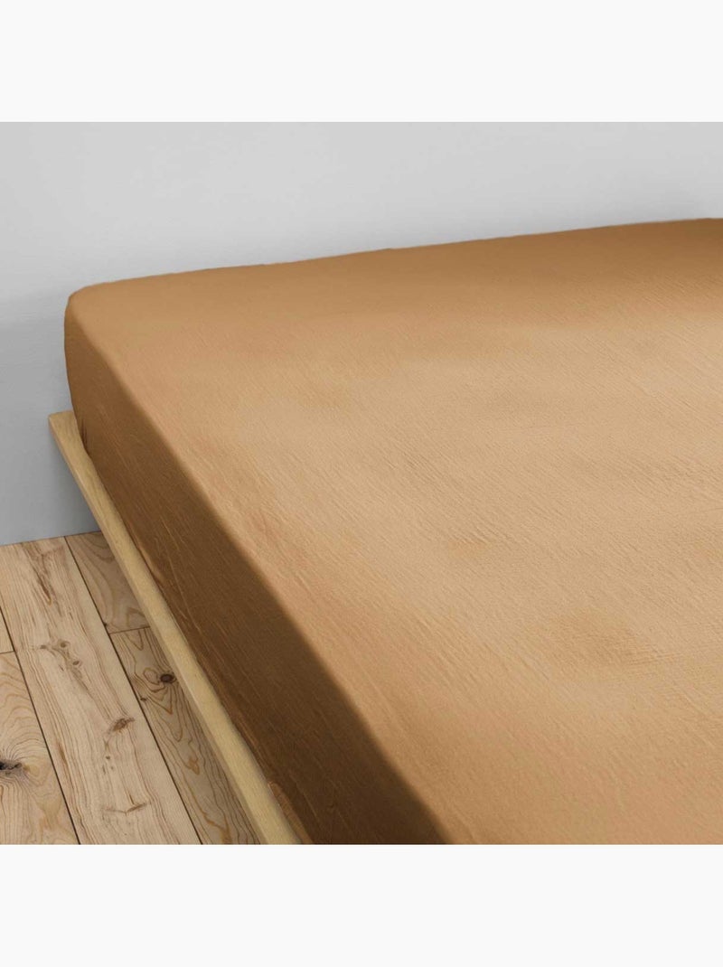 Drap housse gaze de coton 140 x 190 cm Gaia camel Camel - Kiabi