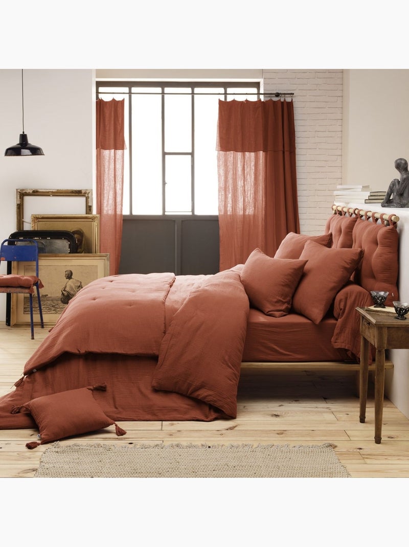 Drap housse gaze de coton 140 x 190 cm Gaia rose peche Peche - Kiabi