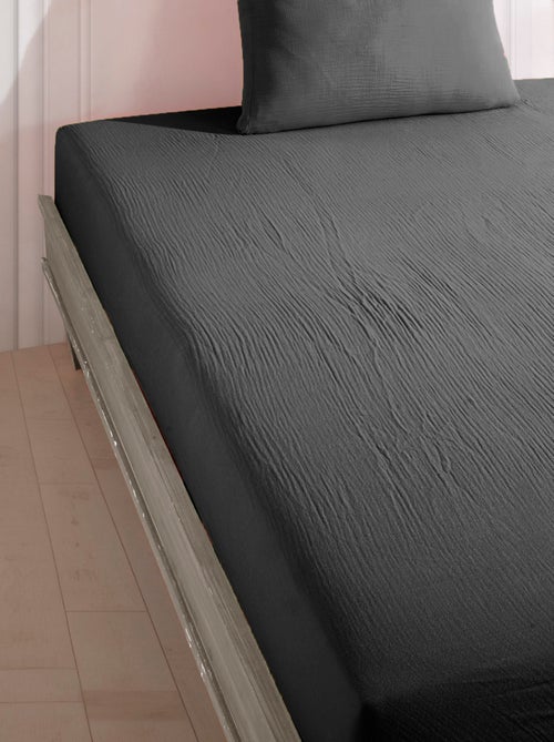 Drap housse gaze de coton anthracite - Kiabi