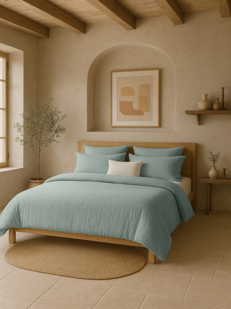 Drap-housse Gaze de coton lavé Douce Bleu ciel - Kiabi