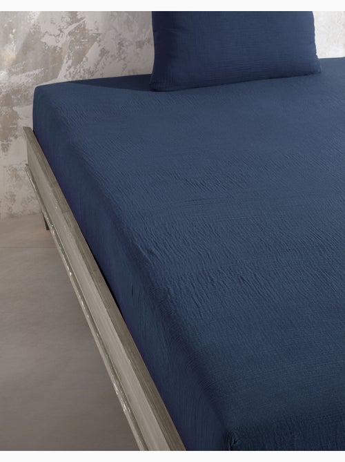 Drap housse gaze de coton marine - Kiabi