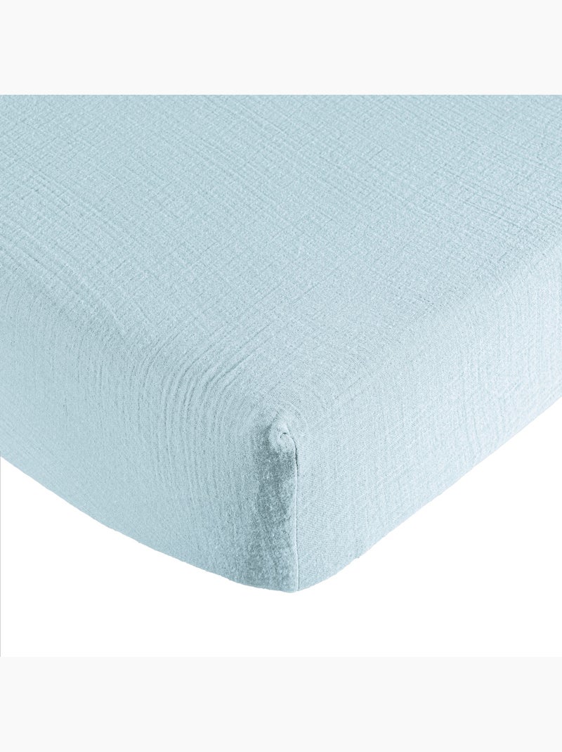 Drap housse gaze de coton noa Bleu ciel - Kiabi